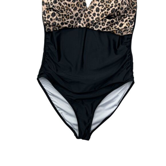 Women's Size Large Black Leopard Pring One Piece Swimsuit - Picture 3 of 7